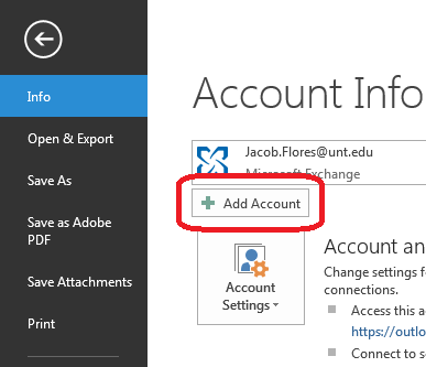 photo of outlook setup screen to add an account