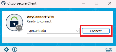 Cisco AnyConnect connection window