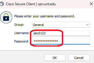 Cisco AnyConnect login window