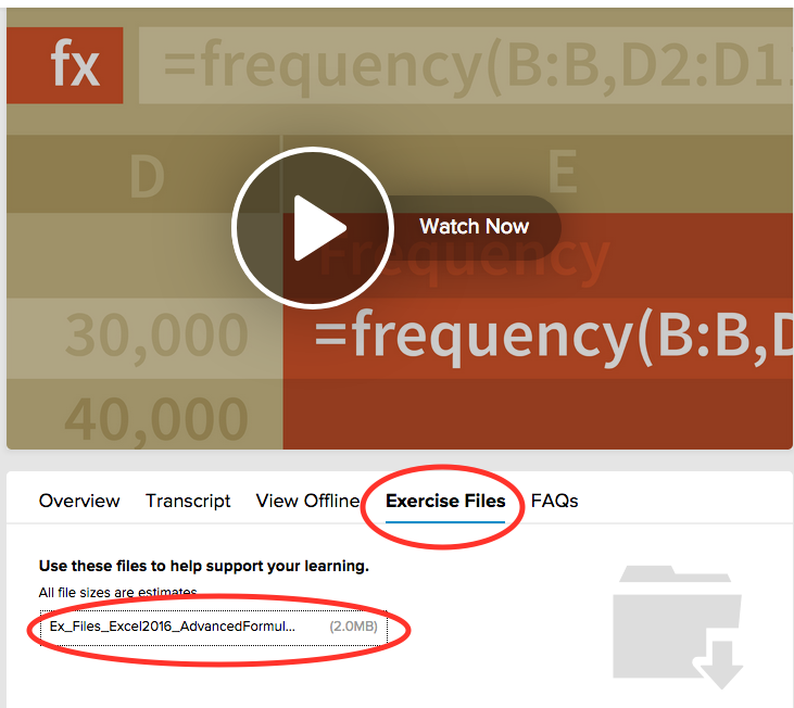 Navigate to the course your interested in. To access the Exercise file, click on the Exercises tab, then click on the file  listing to start the download of your exercise files.