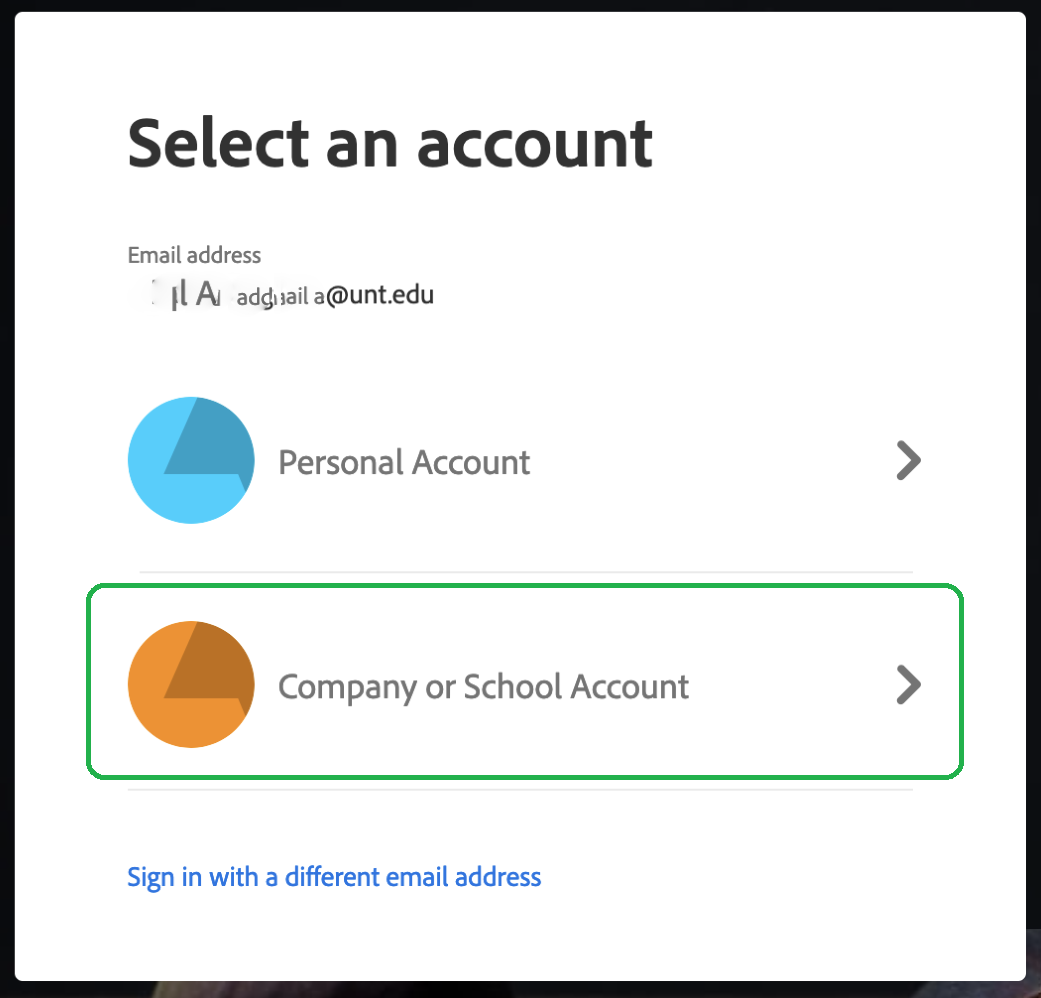 select an account window