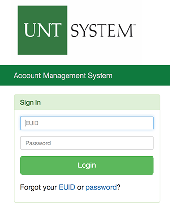 UNT System Account Management System portal.