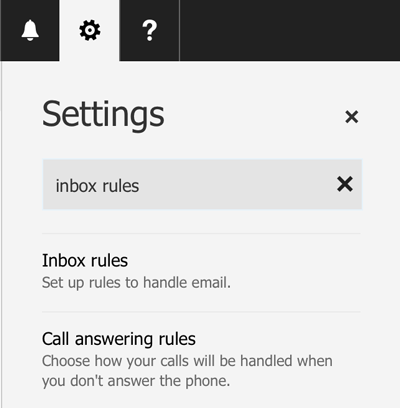 Close up of settings box in Outlook